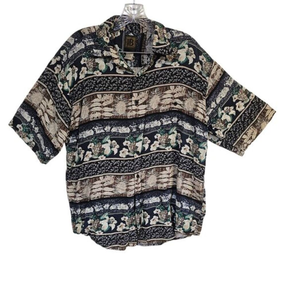 Bruno Mens Short Sleeve Button Shirt Hawaiian Tropical Floral - SIZE Large‎